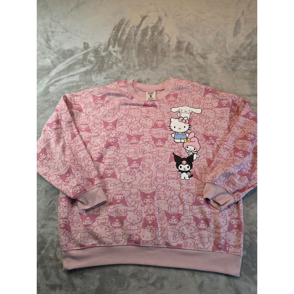 Sanrio Sweatshirt Women XXL Pink Hello Kitty Friends All Over Print Pullover
